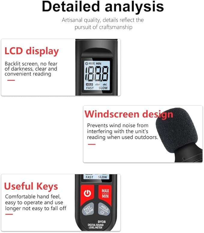 REDYY Sound Leveling Meter,High Precisions Sound Leveling Meter Decibel Noise Tester Digital Noise Meter Simple to Use for Environmental Monitoring - Image 6