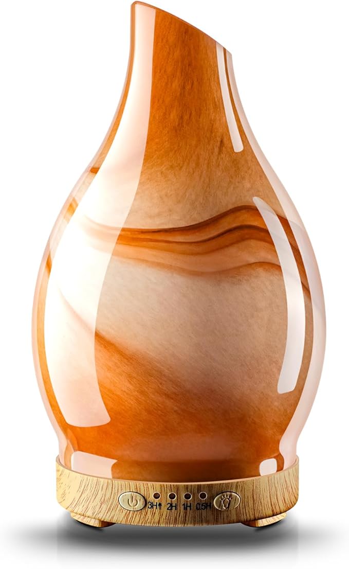 Essential Oil Diffuser, 120 ml Glass Aromatherapy Diffuser with 7 Color Lights, Auto Shut-Off and 4 Timer Settings, Ultrasonic Cool Mist Diffuser for Home Room Office (Dessert) by JOYOLO