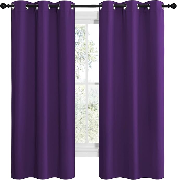 NICETOWN Kitchen Short Blackout Curtains, Home Decoration Thermal Insulated Solid Ring Top Blackout Curtains/Drapes for Bedroom(Set of 2, 42 x 68 Inch, Royal Purple) - Image 2