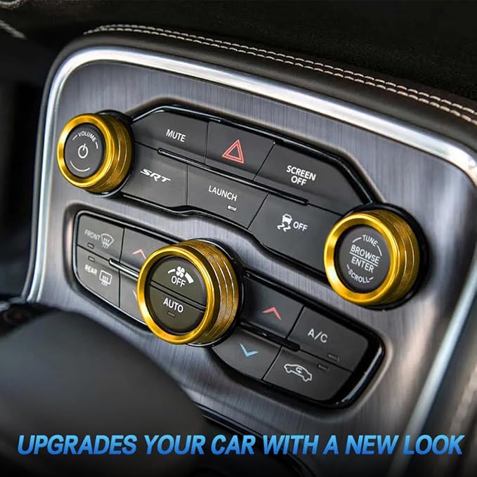 3PCS Air Conditioner Switch Button Knob Cover, Auto Accessories Climate Control Knob Covers, Aluminum Alloy Knob Ring Trim Cover Compatible with Dodge Challenger Durango 2015-2022 (Gold) - Image 3