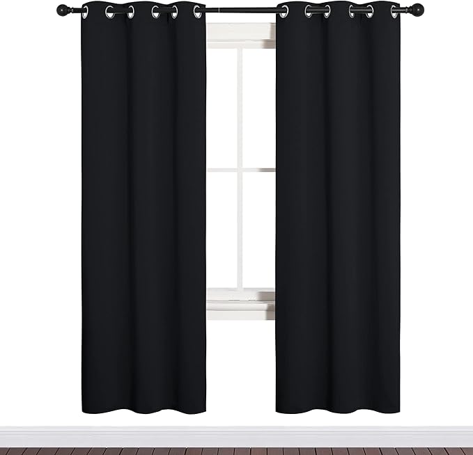 NICETOWN Bathroom Blackout Thermal Curtains and Drapes, Black Solid Thermal Insulated Grommet Blackout Drapery Panels for Window (2 Panels, 34 inches Wide by 72 inches Long, Black) by NICETOWN