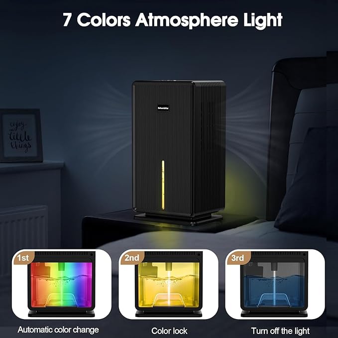 Dehumidifiers for Home, Upgraded 101OZ Dehumidifier (800 sq.ft), Quiet Dehumidifier for Basement, Bedroom, Bathroom, RV, Closet with Auto-off, Sleep Mode, 7 Colorful LED Light, Small Portable, Black - Image 6