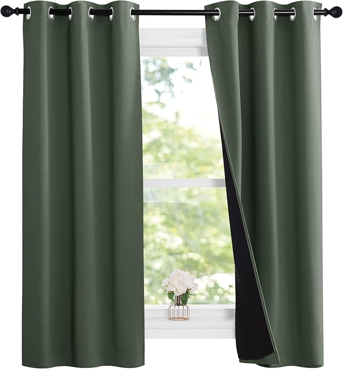 NICETOWN Dark Mallard 100% Blackout Lined Curtains, 2 Thick Layers Narrow Wide Window Treatment Panels Thermal Insulated Drapes for Kitchen Small Window (1 Pair, 37" Width x 63" Length Each Panel) - Image 2