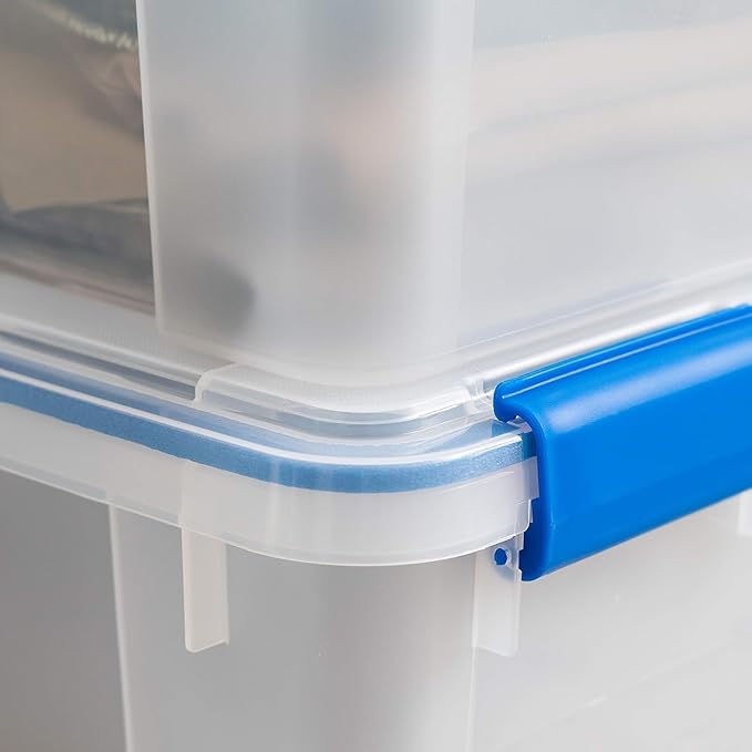 IRIS USA 60 Quart WEATHERPRO Plastic Storage Box with Durable Lid and Seal and Secure Latching Buckles, 3 Pack, Weathertight, Keep Pest Dust and Moisture Out, for Oversized Bulky Items, Clear/Blue - Image 7