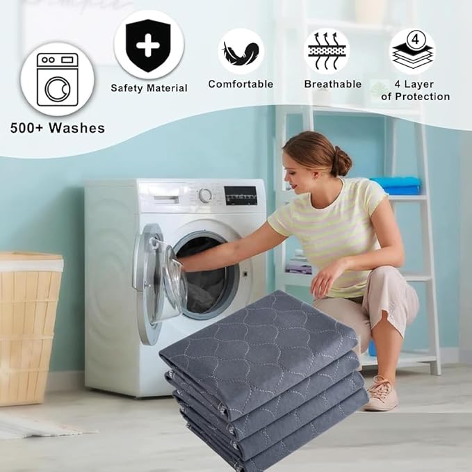 RIQINXIN Waterproof Washable Chair Pads for Incontinence Absorbent Reusable Seat Protector Pads for Recliner Quilted Seat Cover for Adults Senior Kids 2pcs Gray - Image 3
