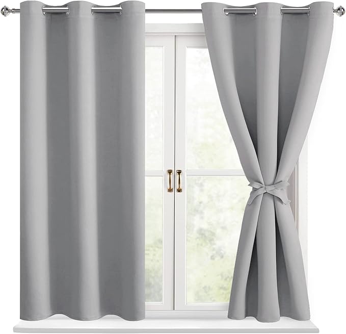 Hiasan Short Blackout Curtains for Bedroom - Thermal Insulated & Light Blocking Window Curtains for Living Room, 2 Drape Panels Sewn with Tiebacks, Turquoise, 42 x 45 Inch by Hiasan