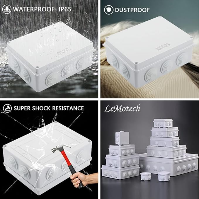 LeMotech ABS Plastic Dustproof Waterproof IP65 Junction Box Universal Electrical Project Enclosure White 7.8 x 6.1 x 3.1 inch (200 x 155 x 80 mm) - Image 8