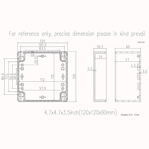 Junction Box, Zulkit Project Box IP65 Waterproof Outdoor Box ABS Plastic Electrical Boxes Electronic Enclosure Black4.7 x 4.7 x 3.5 inch(120 x 120 x 90 mm)(Pack of 2) - Image 7
