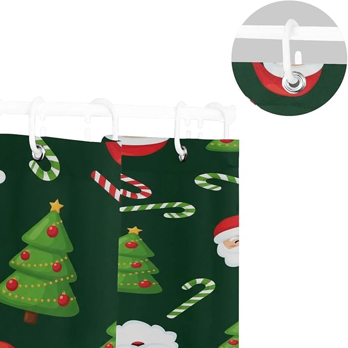 Christmas Green Santa Shower Curtain Liner 72×72 inch for Bathroom Curtain Anti Mold Shower Curtain with Hooks Bathroom Accessories - Image 5