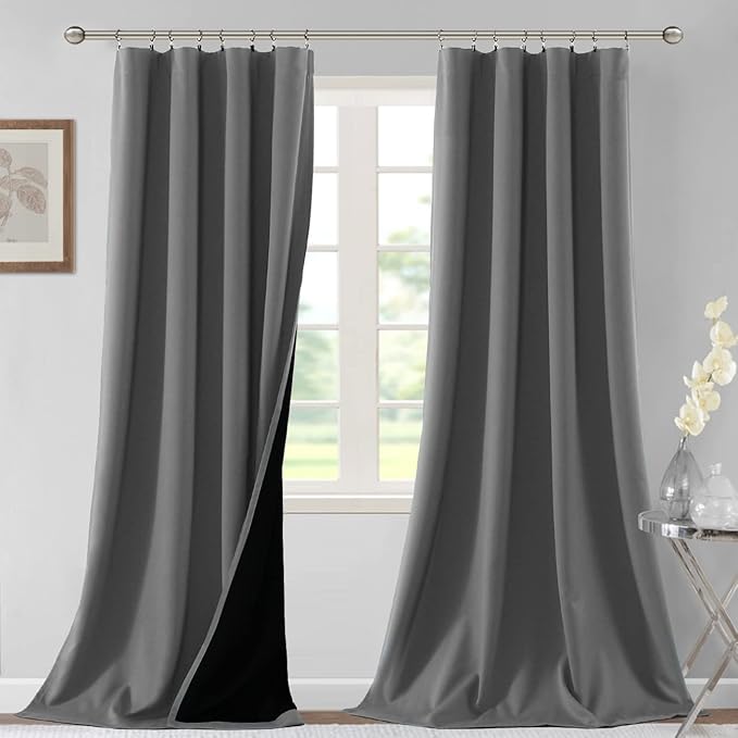 H.VERSAILTEX 100% Blackout Curtains for Bedroom Thermal Insulated Curtains & Drapes Blackout Curtains 96 Inches Long Rod Pocket Curtains for Living Room with Black Liner 2 Panels Set, Grey by HVERSAILTEX