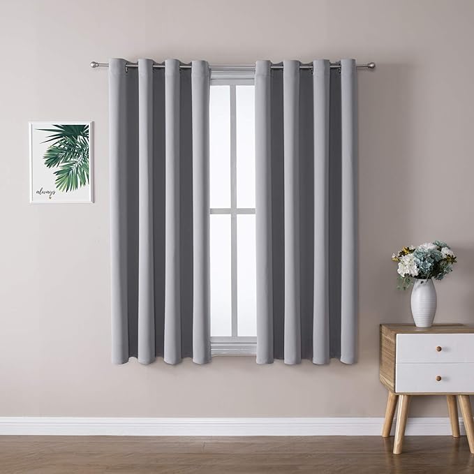 ChrisDowa Grommet Blackout Curtains for Bedroom and Living Room - 2 Panels Set Thermal Insulated Room Darkening Curtains (Light Grey, 52 x 63 Inch) by ChrisDowa
