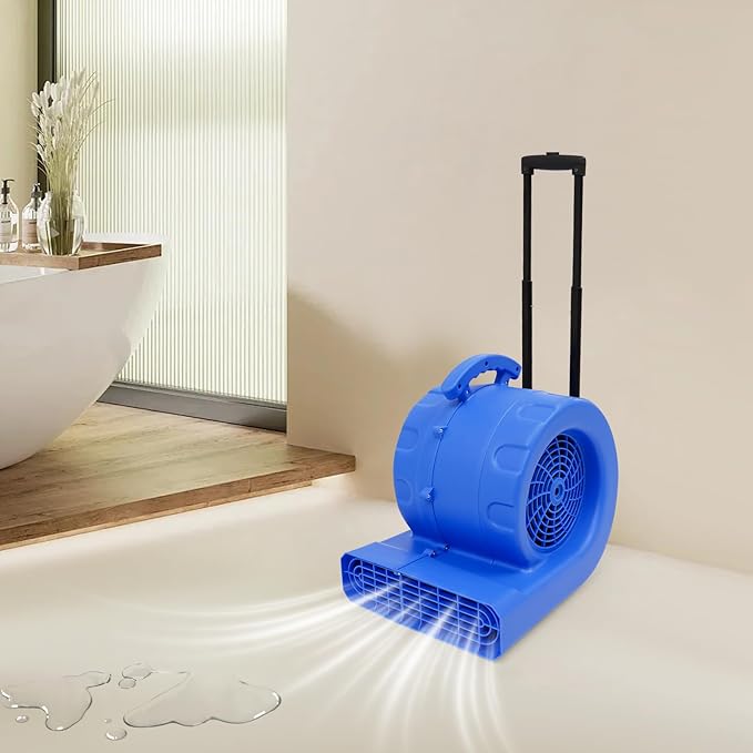 1HP Equivalent 750W Floor Blower Dryer, All-Copper Motor & 3 Adjustable Angles, 20-120 Min Timer, Air Mover Blower Fan with Telescopic Pull Rod & 16.4ft Cord for Commercial Carpet Drying - Image 6