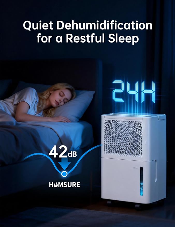 HUMSURE 2500 Sq. Ft 30 Pints Dehumidifier Equipped With Drainage Hose, Automatic Defrosting, for Basement, Home, Bathroom, Bedroom,24-Hour Timer Function - Image 4