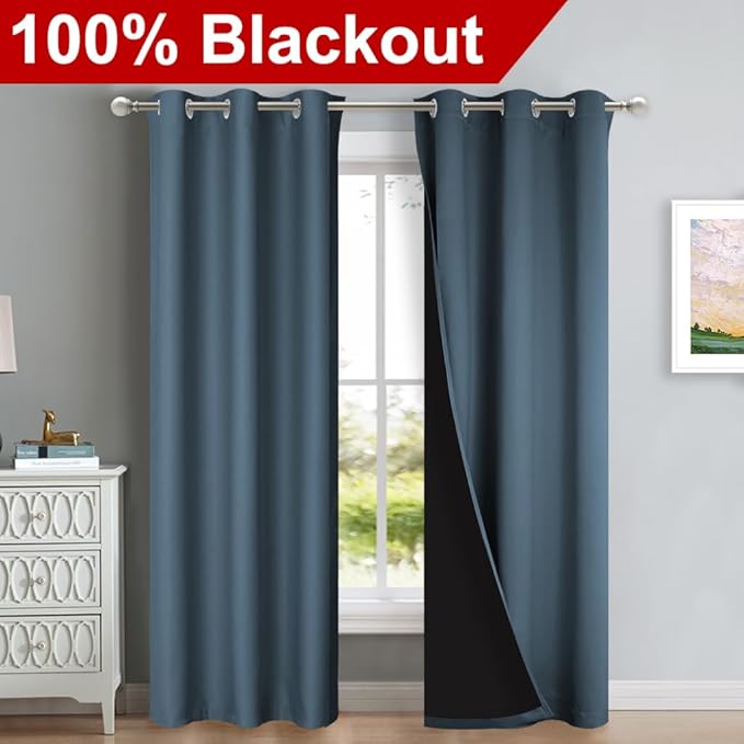 NICETOWN Blackout Curtains 84 inches Long, 2 Pieces, 42" Wide Each Panel, Smoky Blue, Full Light Blocking Drapes with Black Liner for Nursery, Thermal Insulated Draperies for Hall, Villa - Image 2