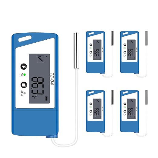 TE-04 ET (5 Pack) Cold Chain Temperature Logger for Pharmacy & Vaccine Transport - Pause & Resume Multi-Stop Tracker - External Steel Probe for Liquids & Ambient Air - Auto PDF/Excel Reports by APRVTIO