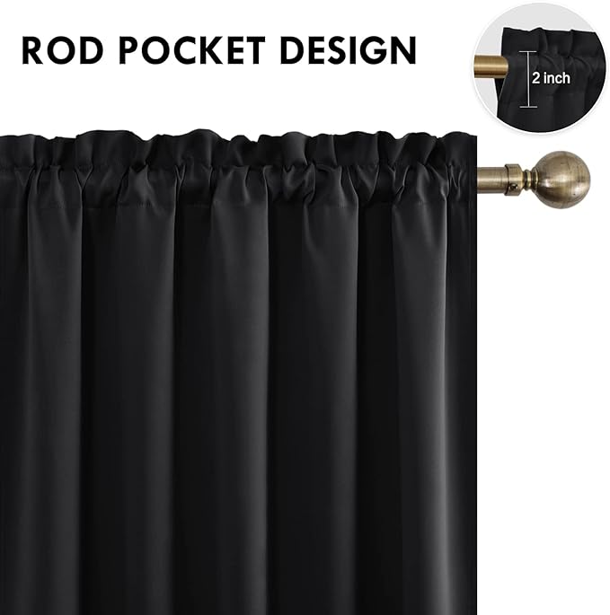 DWCN Blackout Curtains for Living Room Thermal Insulated, Energy Saving & Noise Reducing Bedroom Curtains, Black, W 70x L 72 Inch, Set of 2 Rod Pocket Curtain Panels - Image 4