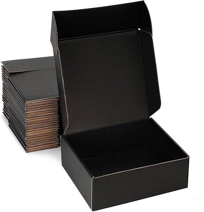 Small Shipping Boxes 9x9x3 Inch (25 Pack) - Sturdy Black Corrugated Cardboard Boxes for Small Business, Ecommerce, Mailing & Packaging | Recyclable Gift & Storage Boxes by DUZCLI
