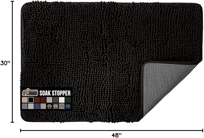 GORILLA GRIP SOAKSTOPPER Dog Door Mat, 48x30 Machine Washable Rug Absorbent Doormat Captures Moisture Mud Dirt, Quick Dry Soft Chenille Entryway Rugs Indoor Entrance Mats for Dog Paws, Black - Image 2