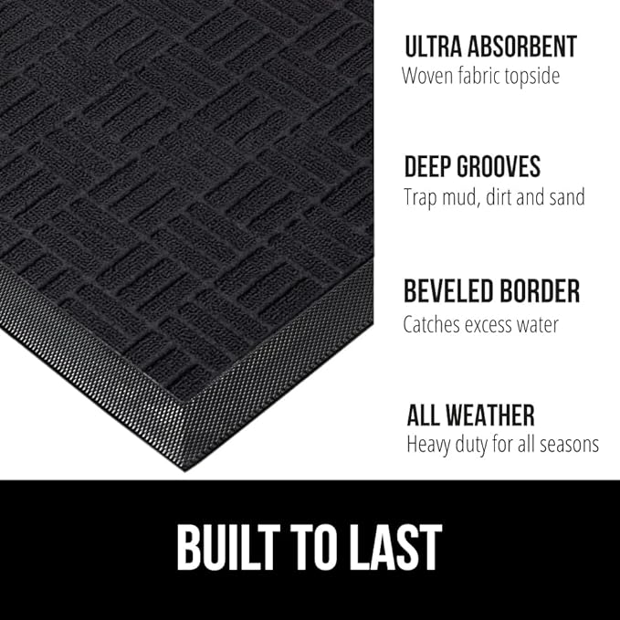 GORILLA GRIP 100% Waterproof All-Season WeatherMax Doormat, 47x35, US Designed Natural Rubber, Stain and Fade Resistant, Low Profile Indoor Outdoor Door Mats, Easy Clean Patio Mat, Midnight Maze - Image 2