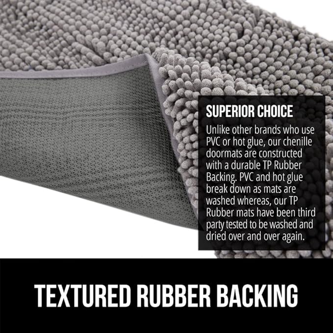 GORILLA GRIP SOAKSTOPPER Dog Door Mat, 36x24 Machine Washable Rug Absorbent Doormat Captures Moisture Mud Dirt, Quick Dry Soft Chenille Entryway Rugs Indoor Entrance Mats for Dog Paws, Grey - Image 5