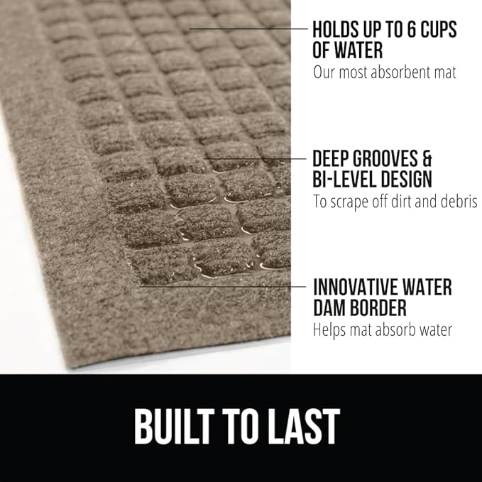 GORILLA GRIP Front Door Mat, 47x35, Indoor Outdoor Ultra Absorbent HydroAbsorb Doormat, Absorbs Up to 6 Cups of Water, Stain and Fade Resistant, Rubber Backing Doormats, Captures Dirt, Beige - Image 2