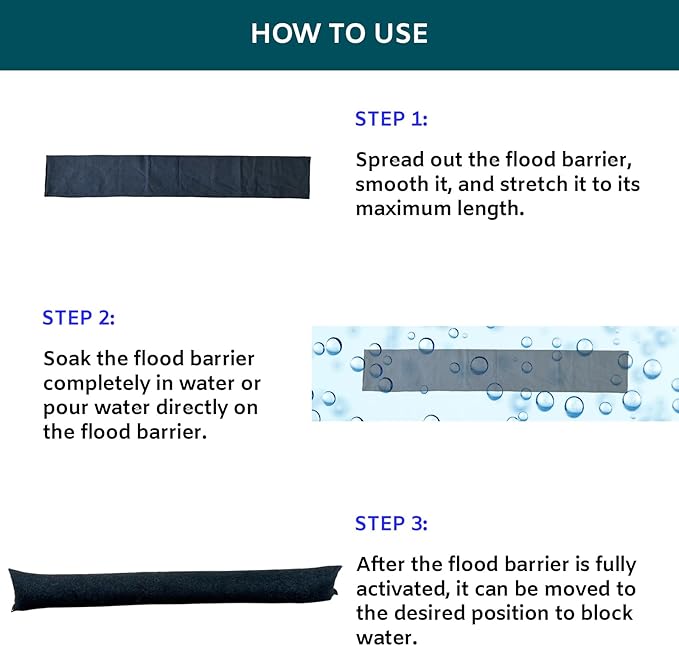 4Pcs 5FT Water Activated Flood Barriers for Garage and Home Doors, Sandless Sandbag for Rain Water Control, Easy to Use (5ft, 4Pack) - Image 5