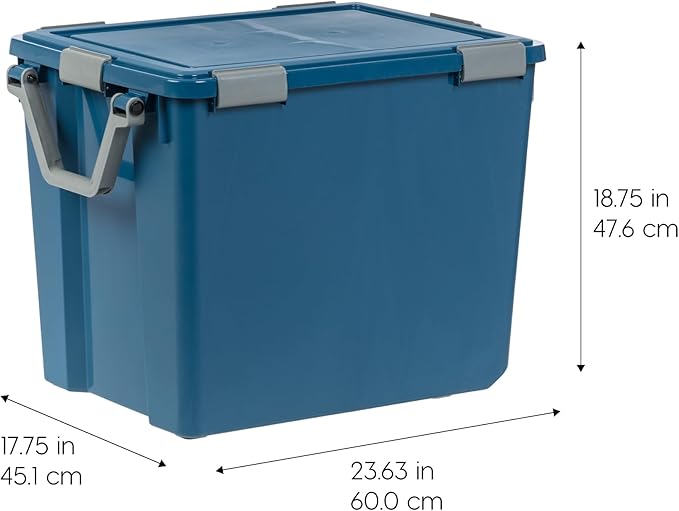 IRIS USA WeatherPro 103 Qt Eco-Friendly Storage Bins with Lids, 2 Pack, BPA-Free Plastic Gasket Box with Tight Latch and Seal, Stackable Nestable Tote Tub - Navy - Image 2