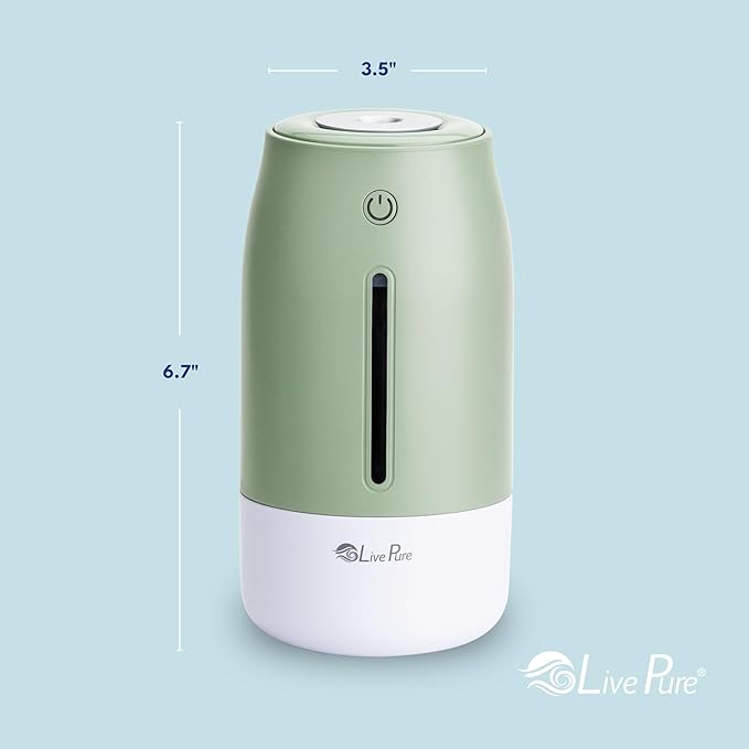LivePure Cool Mist Humidifiers for Bedroom. Small Humidifier for Babies, Nursery, Plants, Office. Ultrasonic Cool Mist Humidifier w/Quiet Operation, USB-C Rechargeable. Mint Green - Image 3