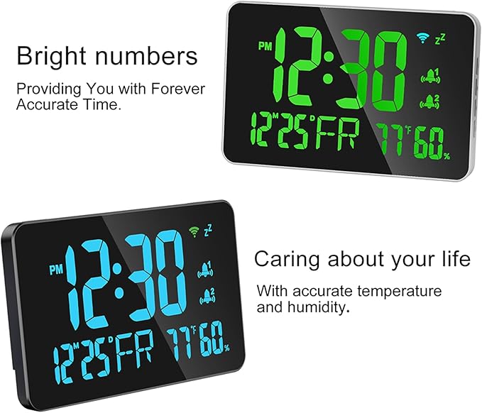 for Tuya WiFi Temperature Humidity Clock, Large LED Display with 4 Level Adjustable Brightness, Remote Monitoring via APP, Temperature Alarm, for Home Office Warehouse Greenhouse (Blue) - Image 3