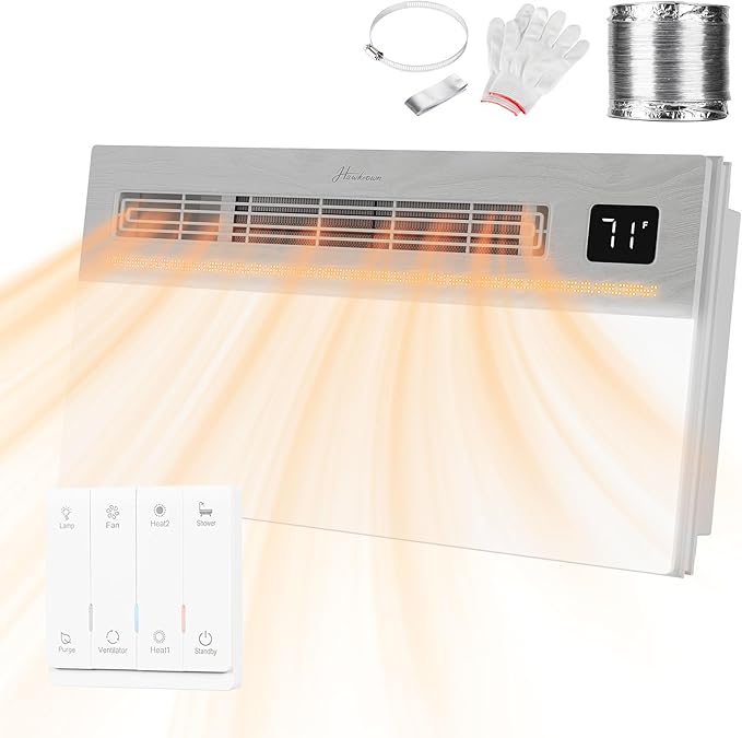 4 in 1 Bathroom Exhaust Fan with Light and Heater, 1900W Bathroom Heater Fan Light Combo, 180 CFM 1.0 Sone Ceiling Fan Remote Control Heater, Ventilation for Home, Bath, Hotel (Style 1) - Image 2