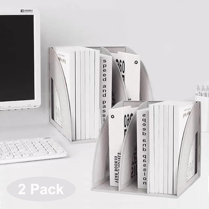SAYEEC 2Pcs Magazine Holder Plastic File Sorter Binder Holder for Desk Folder Organizer Stand Book Shelf Dividers Vertical Filling Storage Rack Desktop Bookshelf Display Box for Office School (Grey) - Image 6
