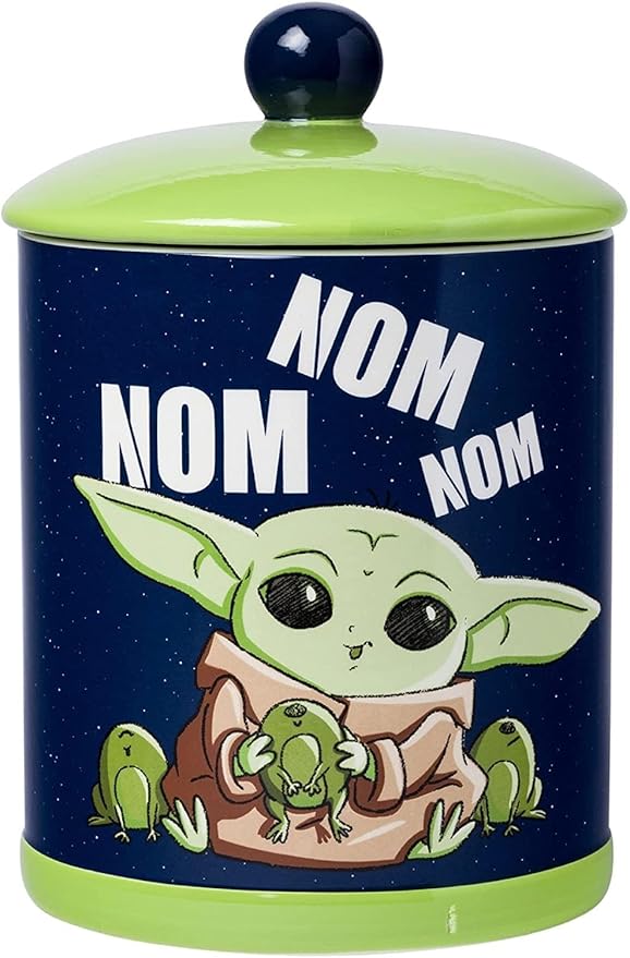 Silver Buffalo Star Wars The Mandalorian Baby Yoda Grogu Nom Nom The Child Eating Frog Eggs Ceramic Cookie Snack Jar (Small) by SilverBuffalo