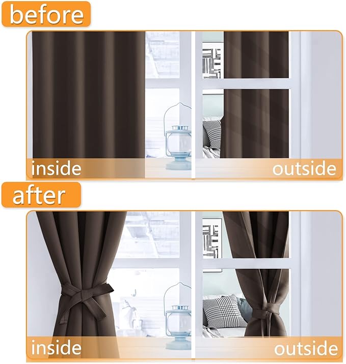 Hiasan RV Blackout Curtains for Bedroom, 52 x 36 Inches Long - Thermal Insulated & Light Blocking Window Curtains for Living Room, 2 Drape Panels Sewn with Tiebacks, Brown - Image 5