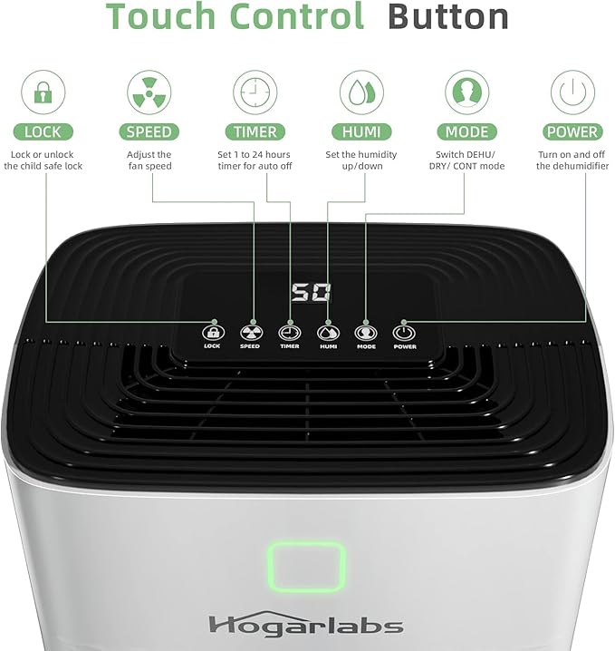 HOGARLABS Smart Dehumidifier for Basement Home, Silent Dehumidifier with Drain Hose & Water Tank, Intelligent Humidity Control, 24H Timer, for Large Room Bathroom Bedroom. (50 Pints Dehumidifier) - Image 4