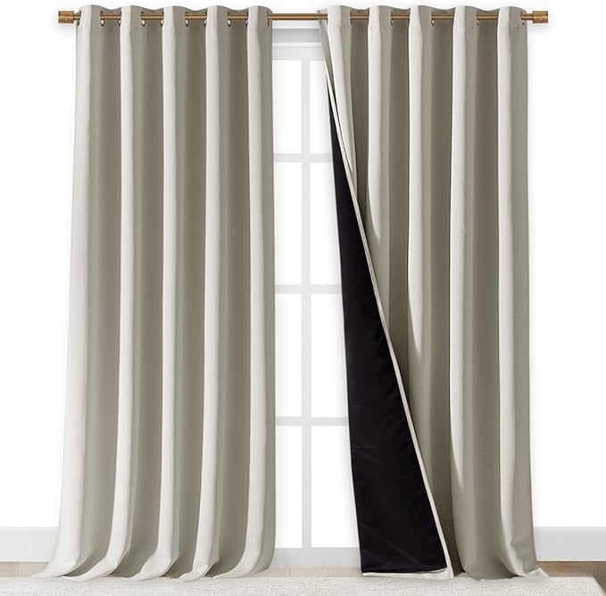 NICETOWN Full Shading Curtains for Windows, Super Heavy-Duty Black Lined Blackout Curtains for Bedroom, Privacy Assured Window Treatment (Natural, Pack of 2, 70 inches W x 95 inches L) - Image 2