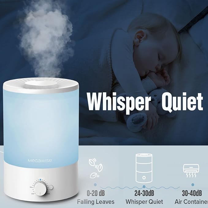 MEGAWISE 3.5L Ultrasonic Cool Mist Humidifier – Top-Fill, Essential Oil Diffuser, Quiet Operation, Night Light, Auto Shut-Off for Home & Office (1) - Image 5