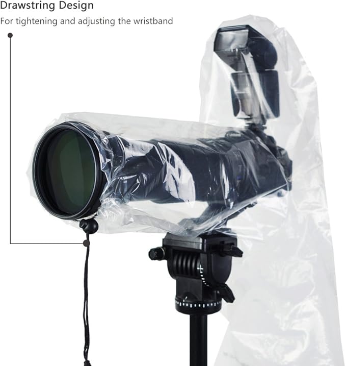JJC 2 Types DSLR Camera Rain Cover Coat Sleeve Protector for Canon Nikon Fujifilm Sony Olympus Panasonic Pentax Sigma with a Lens & Flash PE Material Clear See-Through(2 Pack) - Image 5