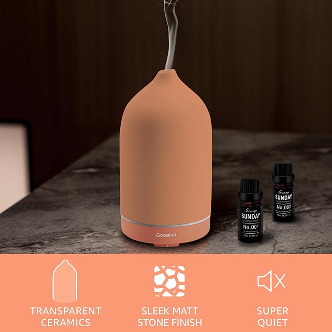 200ML Ceramic Essential Oil Diffuser - Ultrasonic Aromatherapy & Humidifier with 7-Color LED Lights, Auto Shut-Off, Brown, 1H/3H/6H Timer | Scent for Home,Office,Yoga - Image 2