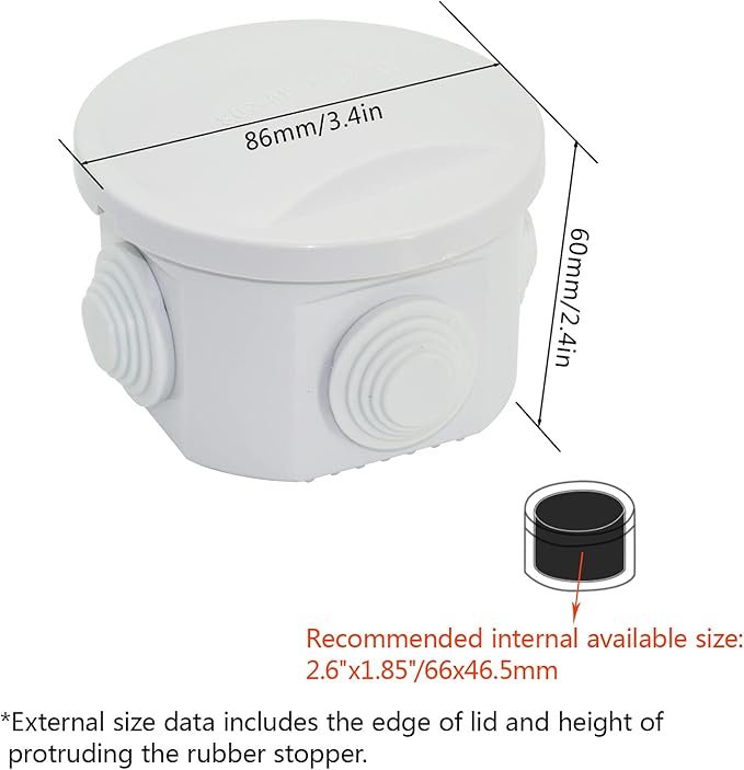 LeMotech Junction Box, ABS Plastic IP55 Water Resistant and Dustproof, Universal Electrical Enclosure, Outdoor and Indoor Project Box D3.1 x H2.4 inch (D80 x H60 mm) (Pack of 2) - Image 2