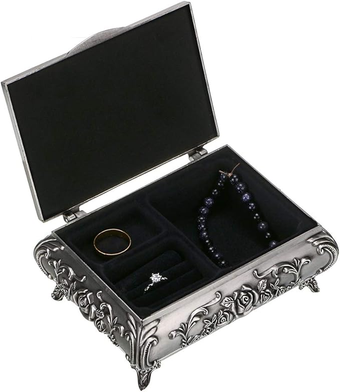 Hipiwe Vintage Metal Jewelry Box Small Trinket Jewelry Storage box For Rings Earrings Necklace Treasure Chest Organizer Antique jewelry Keepsake gift Box Case for Women (Medium) - Image 2