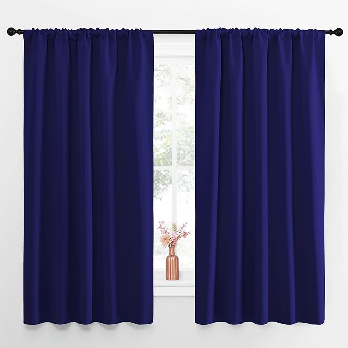 NICETOWN Curtains Blackout Draperies - Modern Design Thermal Insulated Solid Rod Pocket Top Blackout Drapes for Kid's Bedroom, Window Coverings (Navy Blue, 1 Pair, 52 x 63 inches) by NICETOWN