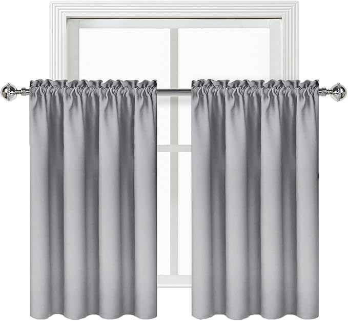DWCN Silver Grey Short Blackout Curtains for Bedroom, Thermal Insulated Energy Saving Room Darkening Curtains for Living Room (W42 x L36 inch, Set of 2 Panels, Top of Rod Pocket) - Image 9