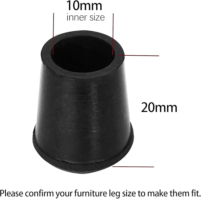 10 PCS Black Round Rubber Chair Leg Caps Tips, Vinyl Rubber End Kits, Soft Touch Table Feet Cover, Anti Slip Floor Protector, 3/8 inch (10mm) - Image 2