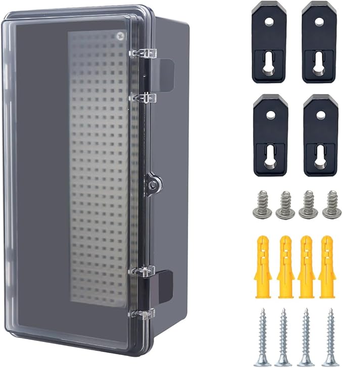 Junction Box, Hinged Black Clear Cover IP67 Waterproof ABS Project Box with Mounting Plate Electrical Box Enclosure with Wall Bracket 10.6 x 5.1 x 4.3inch(270x130x110mm) by Otdorpatio