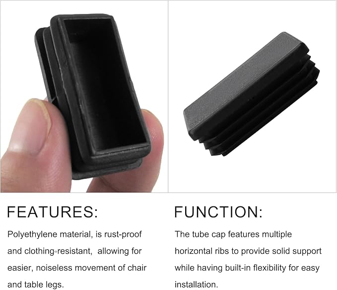 METALLIXITY Rectangle End Caps (60 x 40mm) 4Pcs, Plastic Rectangle Tube Inserts Threaded End Blanking Caps Protector - for Furniture Table Chair Legs, Black - Image 4
