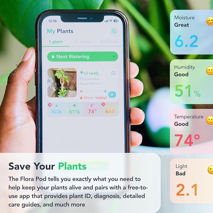 Flora Pod AI-Powered Smart Plant Monitor | for Indoor or Outdoor Plants | Personalized Alerts for Moisture, Temperature, Humidity, and Light - Image 3