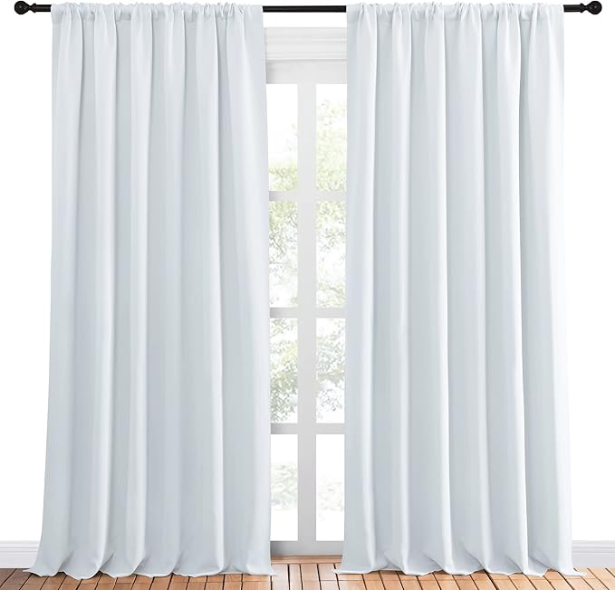 NICETOWN Bedroom Window Curtain Panels - Window Treatment Thermal Insulated Rod Pocket Room Darkening Curtains/Drapes for Patio Door (Greyish White, 2 Panels, 70 in x 95 in (W x L)) - Image 2