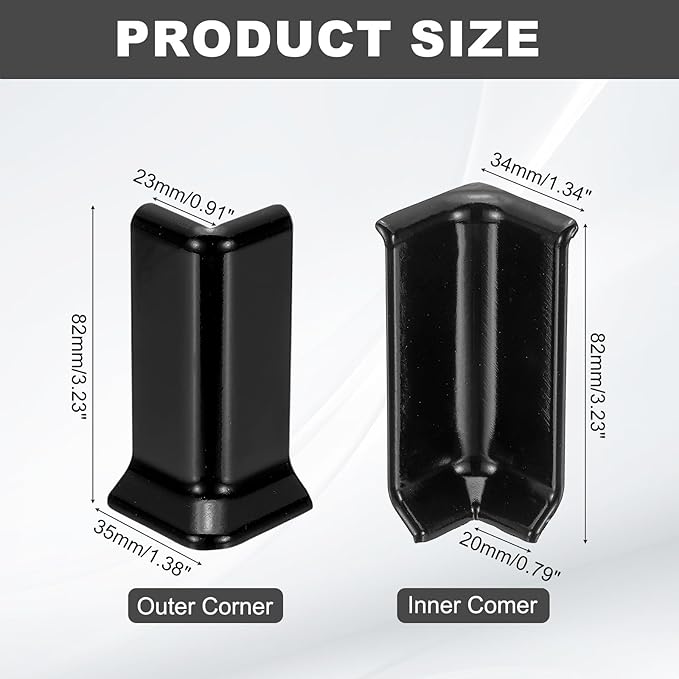 uxcell Self Adhesive Baseboard Corner Blocks, 3.23 Inch Wall Edge Corner Protector 2 Inside + 2 Outside Corners-Connector for Wall Floor Furniture Edge(Black) - Image 2