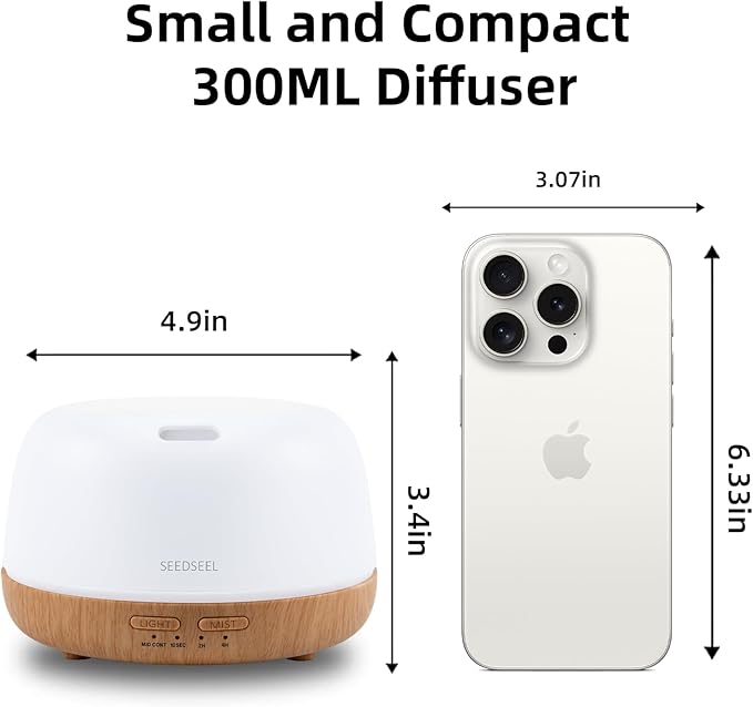 300ML Essential Oil Diffuser with 7-Color LED Lights and Remote Control, Modern Minimalist Design, High-Efficiency Ultrasonic Mist Aromatherapy Diffuser for Home - Image 2