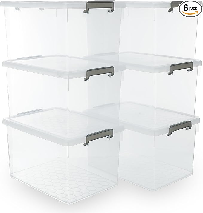 Citylife 48 QT 6 Packs Plastic Storage Bins with Lids and Secure Latching Buckles Clear Stackable Storage Containers for Organizing Durable Storage Box by Anywish